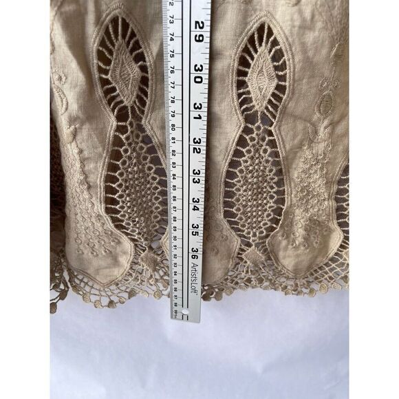 Chico’s 100% Linen Size 3 16/18 Crochet Maxi Skirt Embroidered Hem Boho Full - Picture 6 of 10